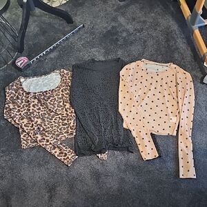 Leopard, Black Leopard, and Polka Dot Mesh Long Sleeve Tops